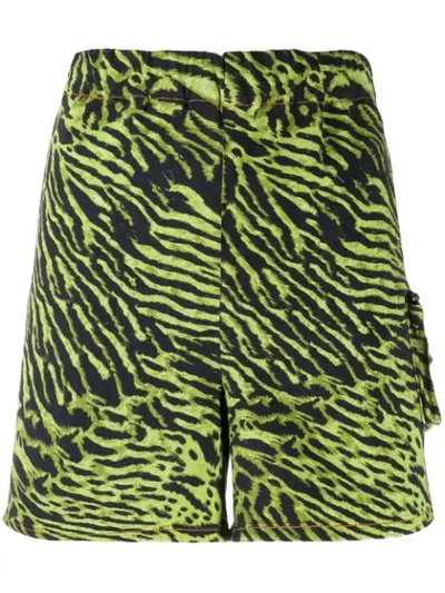 Shop Ganni Tiger Print Shorts In Green