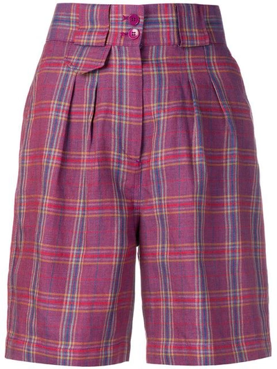 Shop Etro Plaid High-waisted Shorts In Pink