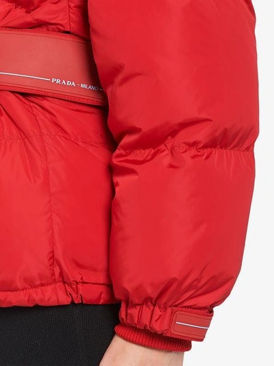 Shop Prada Short Puffer Jacket In Red