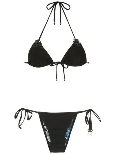 Shop Amir Slama Embellished Triangle Top Bikini Set In Black