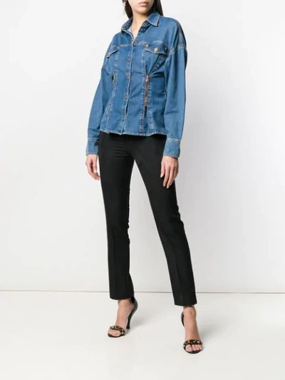 Shop Versace Cinched Denim Shirt In Blue