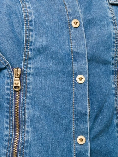 Shop Versace Cinched Denim Shirt In Blue