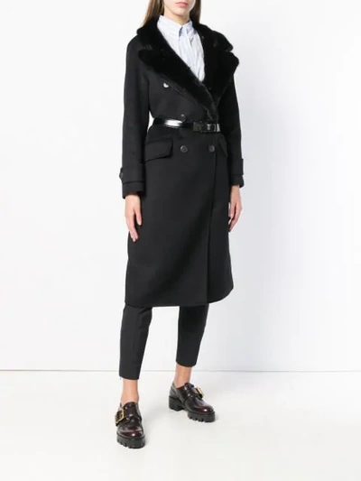 Shop Prada Fur Coat In Black