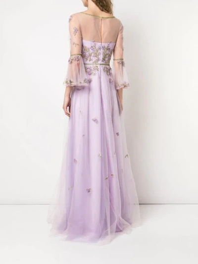 Shop Marchesa Notte Floral Applique Evening Dress In Purple