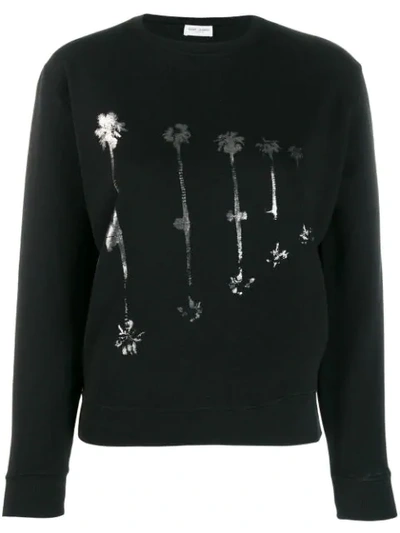 Shop Saint Laurent Palm Tree Print Sweatshirt In Black