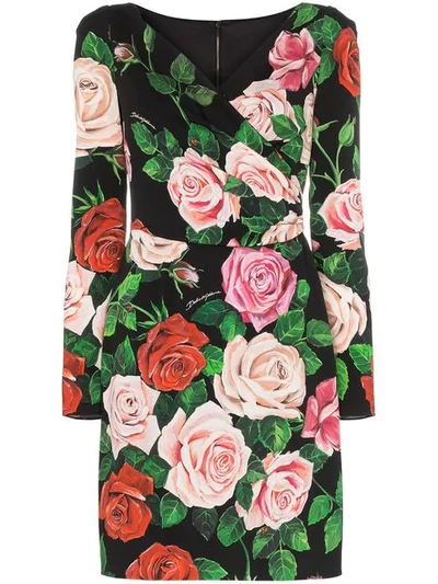 Shop Dolce & Gabbana Floral Print Wrap Dress In Hnx46 Multicoloured