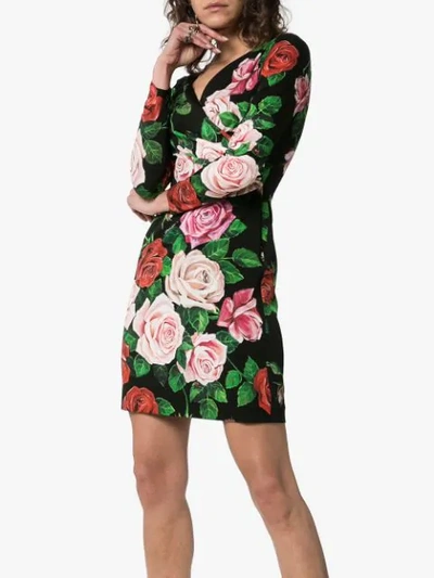 Shop Dolce & Gabbana Floral Print Wrap Dress In Hnx46 Multicoloured