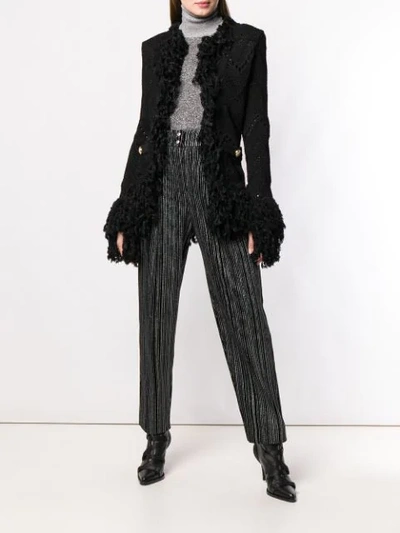 Shop Balmain Knitted Fringe Cardigan In Black