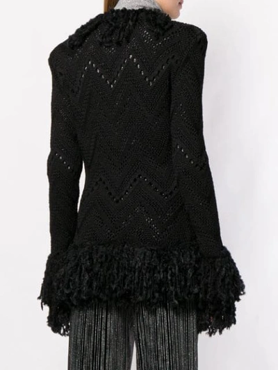 Shop Balmain Knitted Fringe Cardigan In Black