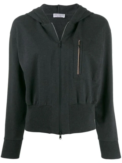 Shop Brunello Cucinelli Zip Front Hooded Jacket In C055 Grey