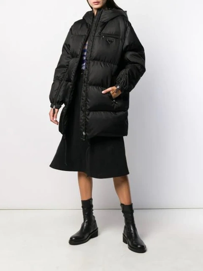 Shop Prada Padded Nylon Coat In Black