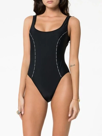 Shop Versace Logo Detail Maillot Swimsuit In Black