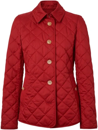 Shop Burberry Diamond Quilted Jacket In Red