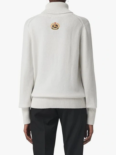Shop Burberry Collection Logo Intarsia High Lapel Cashmere Sweater In White