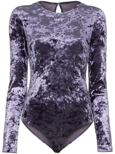 Shop Off-white Crushed Velvet Bodysuit In Blue