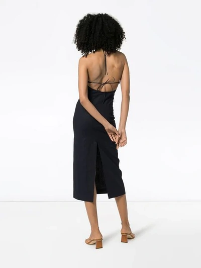 Shop Jacquemus Halterneck Fitted Dress In 16390 Navy