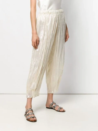 Shop Forte Forte Metallic Pleated Trousers In White