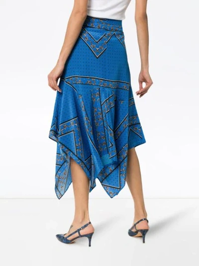 Shop Ganni Printed Handkerchief-hem Skirt - Blue