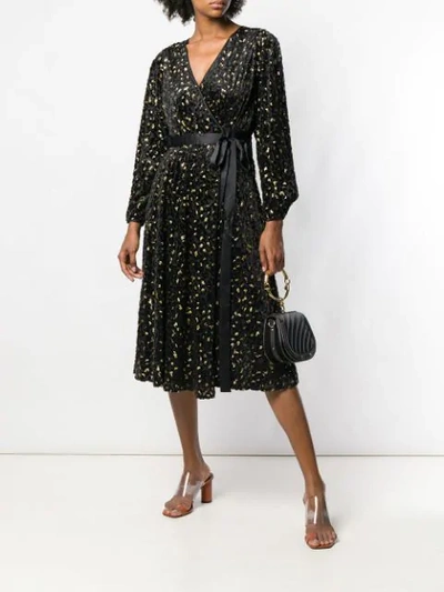 Shop Diane Von Furstenberg Floral Patterned Wrap Style Dress In Black