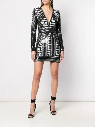 BALMAIN PAILLETTE SHORT DRESS - 黑色