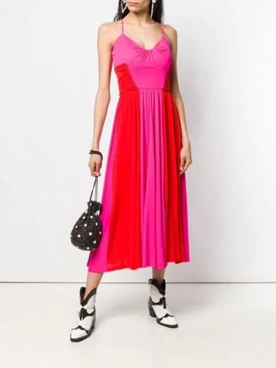 Shop Msgm Two Tone Midi Dress In Pink