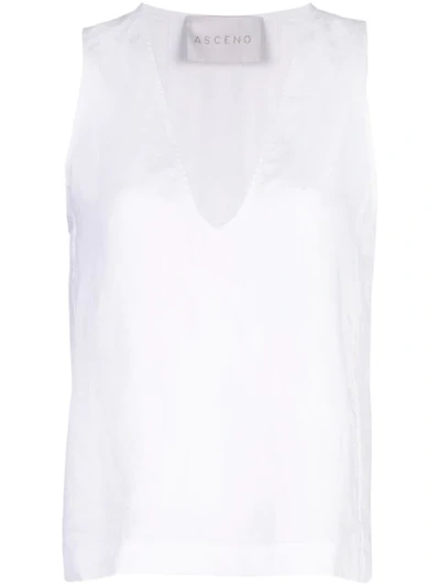 Shop Asceno Sleeveless V-neck Top In White