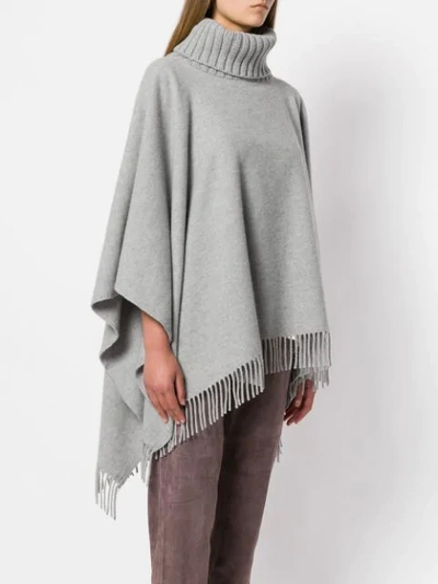 Shop Fabiana Filippi Turtleneck Knit Poncho - Grey