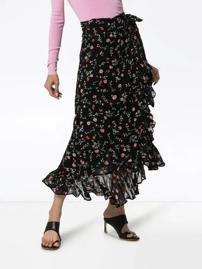 Shop Ganni Elm Floral-print Ruffled-georgette Wrap Skirt In 099