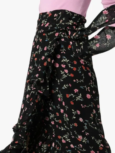 Shop Ganni Elm Floral-print Ruffled-georgette Wrap Skirt In 099
