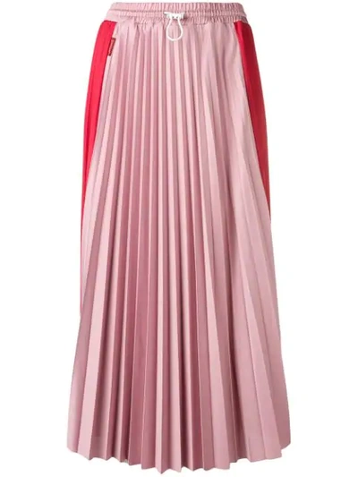 Shop Moncler Two Tone Pleated Skirt In Red ,pink