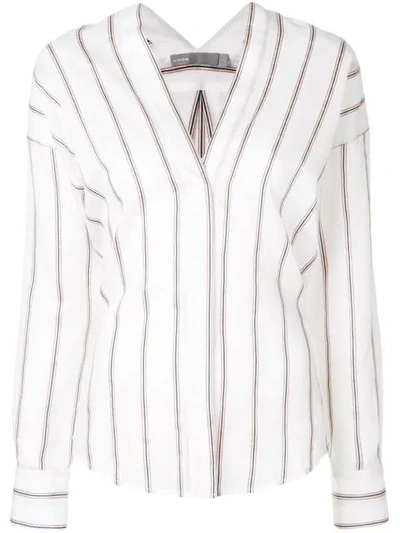 striped V-neck shirt