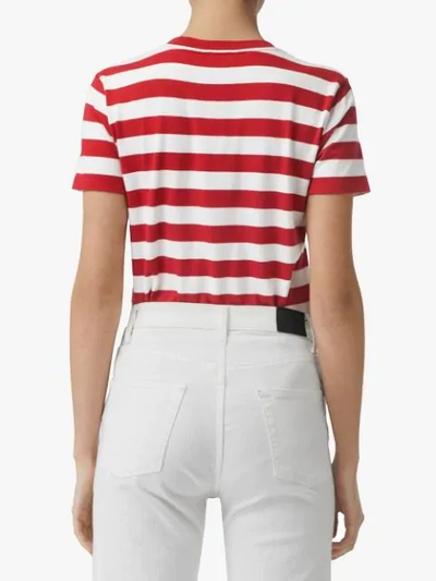 Shop Burberry Crest Appliqué Striped Cotton T-shirt In Red