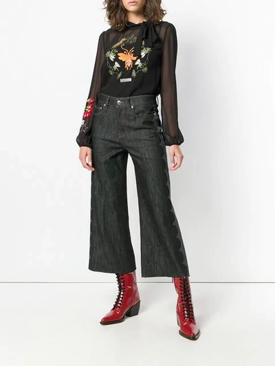 Shop Red Valentino Cropped Flared Jeans In Black
