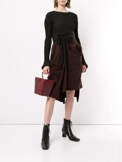 Shop Aganovich High Waisted Jersey Skirt In Brown