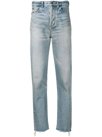 Shop Saint Laurent Slim-fit Raw Edge Jeans In Blue