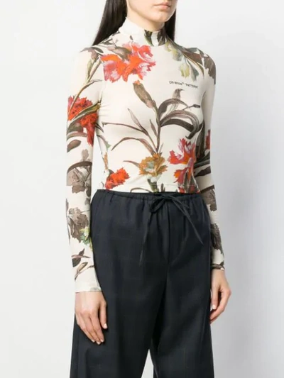 Shop Off-white Floral Turtleneck In White