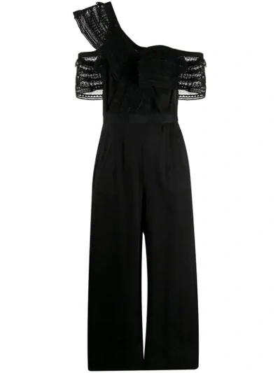 Shop Self-portrait Ruffle Detail Jumpsuit In Black