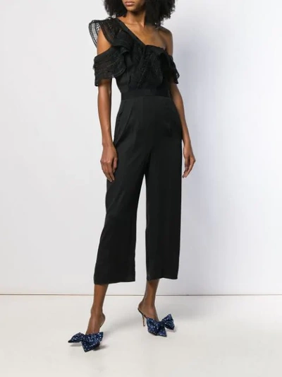 Shop Self-portrait Ruffle Detail Jumpsuit In Black