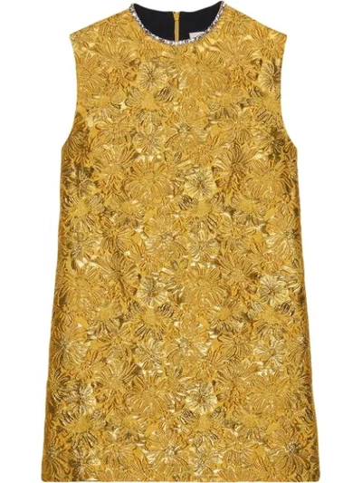 Shop Gucci Floral Brocade Tunic Top - Yellow