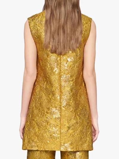 Shop Gucci Floral Brocade Tunic Top - Yellow