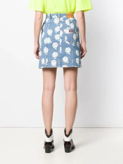 Shop Kenzo Denim Floral Skirt In 01 Denim