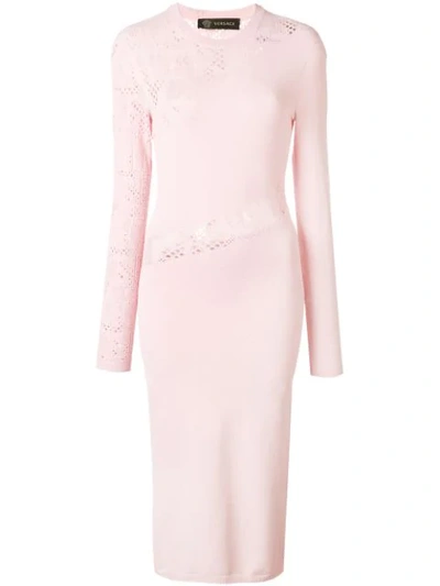 Shop Versace Alphabet Lace Insert Dress In Pink