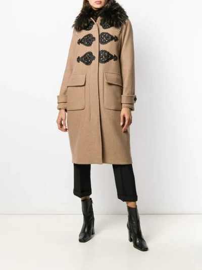 Shop Bazar Deluxe Fur Collar Long Coat In Neutrals