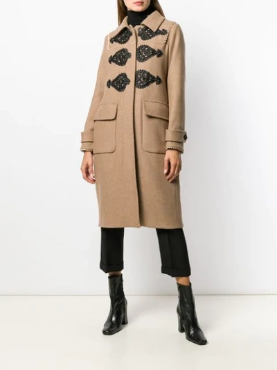 Shop Bazar Deluxe Fur Collar Long Coat In Neutrals