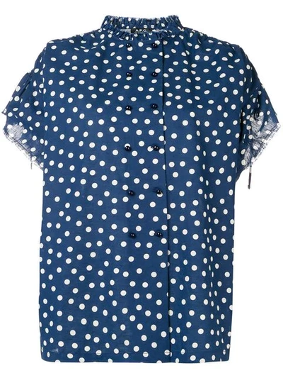 Shop Apc Double Breasted Polka Dot Shirt In Blue