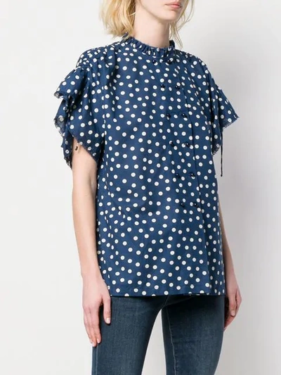 Shop A.p.c. Double Breasted Polka Dot Shirt In Blue