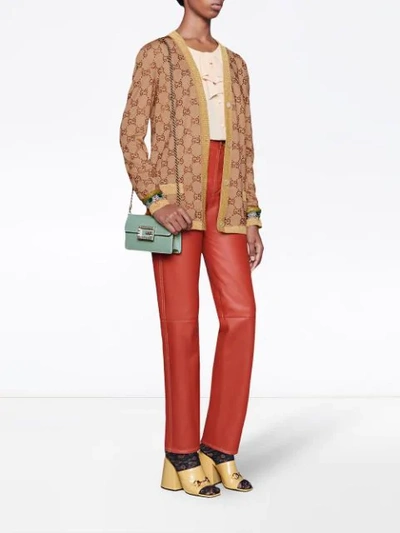 Shop Gucci Cardigan With Crystal Gg Motif In Neutrals