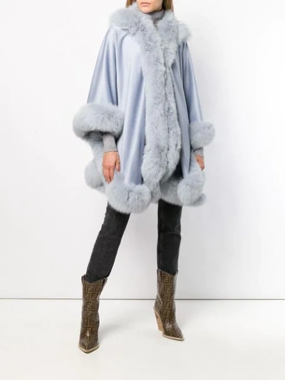 Shop Liska Hooded Fur-trimmed Coat In Blue