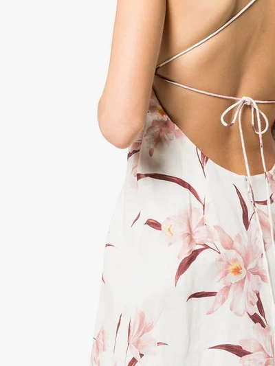 ZIMMERMANN CREAM, BROWN AND PINK CORSAGE ORCHID PRINT SLIP DRESS - MULTICOLOURED