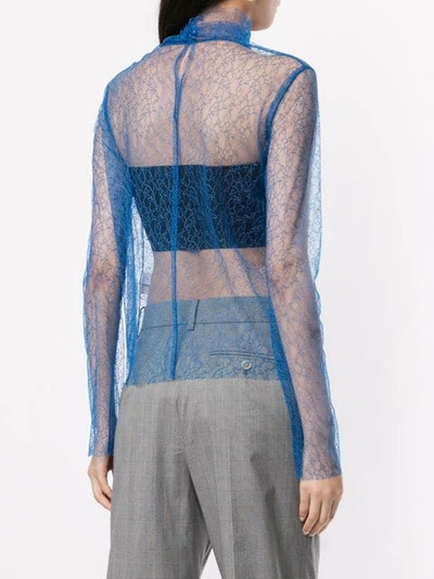 Shop Irene Sheer Mock Neck Top In Blue